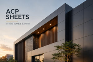 Modern building facade featuring ACP sheets and architectural louvers